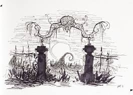 Graveyard Gate Concept Sketch From The Nightmare Before Christmas Buena Vista 1993 Every Detail In Tim Burton Art Style Tim Burton Art Tim Burton Drawings