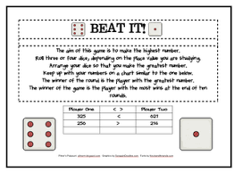 Black And White Cool Math Game Here S A Place Value Game Where Students Roll Dice And Use Them To Try And Build The Biggest Number Math Number Sense Teaching Math Place Values