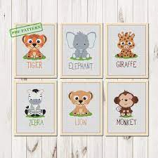 Baby elephant and mommy baby animals love heart crochet blanket pattern; Jungle Friends Cross Stitch Baby Patterns Safari Nursery Animals Set 6 Patterns Xstitch Unique Baby Gifts Pdf Pattern Printable Download In 2021 Cross Stitch Baby Cross Stitch Baby Cross Stitch Patterns