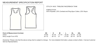 Bella Racerback Tank Size Chart Best Picture Of Chart