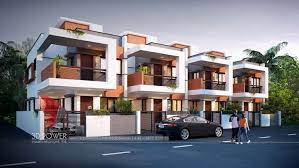 3d Visualization Of Sukhakarta Prime City Modern House Facades Architectural House Plans Row House Design