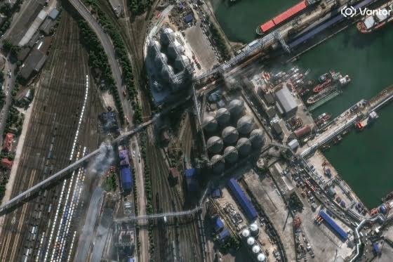 Satellite imagery of the Black Sea naval infrastructure following reported drone attacks.