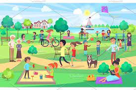 Students will be assessed based on: Big Green Park With People Of All Ages On Nice Day Picture Comprehension Picture Composition Kids Playing