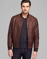 695 Cole Haan Varsity Leather Jacket Brown Leather Bomber Jacket Brown Leather Jacket Men Mens Leather Bomber Jacket