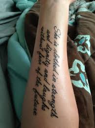 Strength and dignity are her clothing, and she laughs at the time to come. She Is Clothed In Strength And Dignity And Laughs Without Fear Of The Future My First Tattoo 3 1 Strength And Dignity Tattoo Fear Tattoo Meaningful Tattoos
