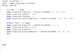 Can i add my own scripts? Why Won T The Color Of The Fog Change According To The Clocktime In Roblox Studio Stack Overflow