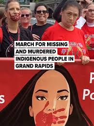 Native American tribes from across West Michigan took part in a one-mile  march through downtown Grand Rapids in support of missing Indigenous women  and girls