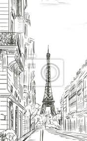 Strasse Im Herbst In Paris Eiffelturm Sketch Darstellung Fototapete Fototapeten Historisches Gebaude Stadtlandschaft Atzen Myloview De