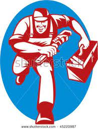 Vector Illustration Of A Plumber With Monkey Wrench And Toolbox Running Toward The Viewer Plumber Retro Illustration