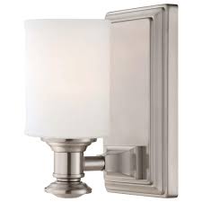 Install a wall sconce on either side of a mirror or choose sconces that hang. Minka Lavery Harbour Point 1 Light Brushed Nickel Bath Light 5171 84 The Home Depot