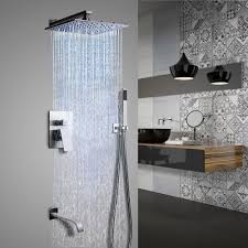 Dree Led Brushed Nickel Shower Set Rain Shower Hand Shower Tub Spout Shower Combo Set Stainless Steel Shower Systems Shower Faucets Bath Faucets