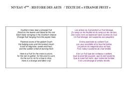 Pastoral scene of the gallant south, the bulging eyes and the twisted mouth, scent of magnolia sweet and fresh,… Texte Strange Fruit Pdf