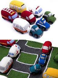 Both sizes are knit from the same instructions. Knitting Pattern For Vehicle Set With Mat This Exclusive Car Toys And Play Mat Designed Knitting Patterns Toys Knitting Patterns Boys Animal Knitting Patterns