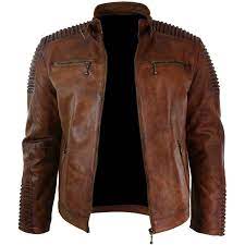 Men S Biker Vintage Style Cafe Racer Wax Distressed Brown Leather Jacket Biker Jacket Cafe Racer Leather Jacket Distressed Leather Jacket Leather Jacket Men