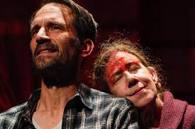 MISERY at Backyard Renaissance Frances Gerke as Paul Maggie Carney as Annie  Alex Guzman as Buster Directed by MJ Seiber Scenic Design by Yi-Chien Lee  Lighting Design by Curtis Mueller Sound Design