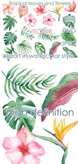 Vector seamless pattern with green leaves drawing by watercolor, hand drawn vector elements. Vector Tropical Leaves And Flowers In Watercolor Style Jungle Plants Clipart Tropical Leaves Jungle Plants Leaves And Flowers