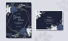 Elegant Wedding Invitation Card Template With White Flower Navy Blue Elegant Wedding Invitation Card Flower Wedding Invitation Wedding Invitation Cards