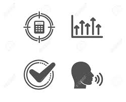 set of confirmed calculator target and growth chart icons human