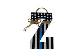 Perfect for black or darker colored doors. Thin Blue Line American Flag Letter Wreath Door Wreath Decoration Police Officer Peace Patriotic Initial Letter Monogram Door Wreath Hanger