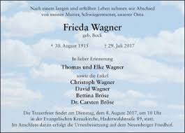David wagner tritt bei den bernern die nachfolge des dreifachen meistertrainers an. Traueranzeigen Von Frieda Wagner Trauer36 De