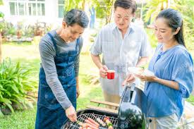 Create a golf tournament for the day at a local club and then retire to the bar and grill for drinks and food. Group Of Asian Senior Early Retirement Party In Green Park Outdoor Bbq Food And Drink Stock Photo Picture And Royalty Free Image Image 117085683