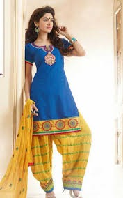 Cambric Cotton Blue Yellow Salwar Suit Patiala Salwar Suits Punjabi Salwar Suits Cotton Salwar Kameez