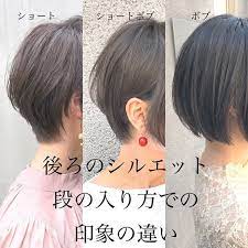 ショート ボブ ヘアカタログ タカハシコウヘイ 表参道 on instagram 後ろのシルエットでの 印象の違い 段が入れば よりショートに 段が低ければ ボブに 見た目の印象が変わってきます お好きな雰囲気やなりたいイメージを お伺いしながら カットさせて ヘア