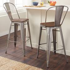 These chairs are made from clean swooping lines in sturdy steel for a cute look that. Tabouret Bistro Wood Seat Gunmetal Finish Bar Stools Set Of 2 Walmart Com Walmart Com