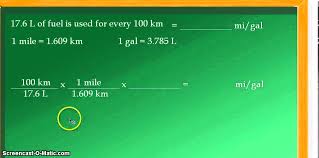 Unit Conversion 17 6 Liters Per 100 Kilometers L 100 Km Converted To Miles Per Gallon Mpg Youtube