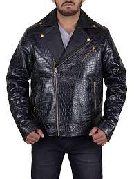Crocodile Texture Biker Jacket Mens Leather Jacket Biker Black Leather Jacket Men Leather Jacket Men