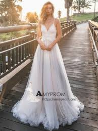 Romantic Spaghetti Straps Boho Wedding Dress Summer Lace Open Back Wedding Gowns Bridal Gowns Amy2847 In 2020 Summer Wedding Dress Backless Bridal Gowns Boho Wedding Dress Lace