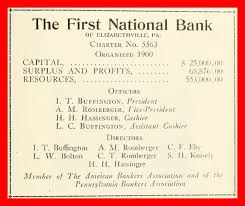 Fulton bank was the successor institution. Elizabethville First National Bank 1922 Lykens Valley History Genealogy