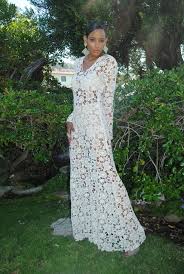 Vintage Style Bohemian Ivory Sheer Lace Wedding Dress 350 00 Via Etsy Crochet Wedding Dresses Ivory Lace Maxi Dress Crochet Dress
