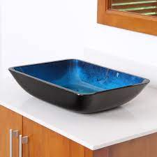 Tough as titanium, the vigo titanium black/gray tempered glass bathroom sink pairs strong design with impressive construction. Elite 1408 Rectangle Artistic Blue Tempered Glass Bathroom Sink Bathroom Sinks Stone Sink Kitchen Sink Stainless Steelsink Bathroom Sink Glass Sink Lavatory Sink Pedestal Elite Home Products