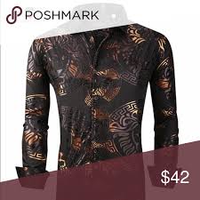 Black And Gold Dress Shirt Mens Pavini Mens Shiny Black Gold Dress Button Up Shirt Gold And Black Dress Gold Dress Clothes Design