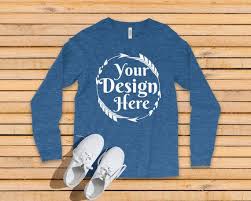 Bella Canvas 3501 Long Sleeve Royal Heather Unisex Tshirt Tee Mock Up Flat Lay Outfit Blank Shirt For Designs Fall Shirts Flat Lay Outfit Shirt Mockup