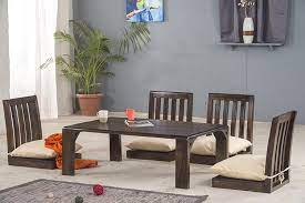 Japanese styled dining table set rendered with corona. Buy Solid Wood Japanese Style Low Dining Table With Breakfast Table Set Online In India Latest Dining Sets Collection Saraf Furniture