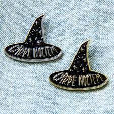 Carpe Noctem Witch Hat Enamel Pin In Silver Witchy Fashion Modern Witch Fashion Silver Quotes