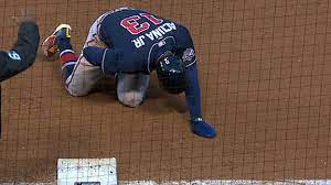 Leaves the game with a knee injury and back pain after a terrifying fall ronald acuna jr disses miami marlins! Freeman Braves Pound Cubs 13 4 Lose Acuna To Injury Abc7 Chicago