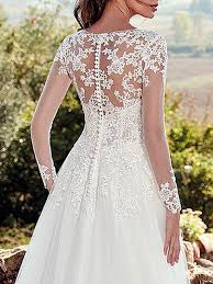 Verführerische brautkleid vintage boho spitze für ihre strandhochzeit. Brautkleid Schlicht A Linie Langarm Spitze Mit Schleppe Strandhochzeit Standesamtkleid Milanoo Com