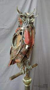 The Red Scrap Metal Owl Sculpture By Zeropointmechanic Andywhite Art Columbiasc Owl Sculpture Metalar Scrap Metal Art Welding Art Metal Tree Wall Art