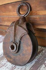 Refinished Wood And Cast Iron Block Pulley Sold Iron Ring Bottle Opener Wall Wooden Wheel