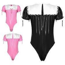 Men Wetlook PVC Leather Bodysuit Sissy Male Maid Leotard Thongs Zipper  Jumpsuits | eBay