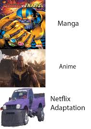 Thanos Is Looking Great In The New Netflix Adaptation Anime Memes Funny Marvel Memes Funny Memes