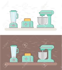 Appareils De Cuisine Retro Dans Un Style Plat Ustensiles Vintage Melangeur Planete Grille Pain Icones De Melangeur Dans Des Couleurs Pastel Clip Art Libres De Droits Vecteurs Et Illustration Image 80946232