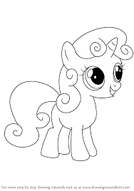 Outline the eye, nose, and smile. Step By Step How To Draw Sweetie Belle From My Little Pony Friendship Is Magic Drawingtutorials101 Com