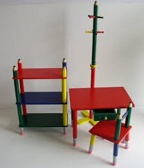 Kids Pencil Desk W Drawer Chair Bookcase Coat Rack Primary Colors Sold By Another Chance