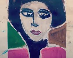 Portrait Painting Abstract Art Original Funky Face by Julie Steiner, Canvas  Board 8x10