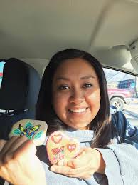 Elaine traded one of her rocks for this pretty pink message rock for me to  have today, from Karen's Treat Trade Wall.