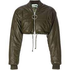 Off White Cropped Bomber Jacket 1 730 Liked On Polyvore Featuring Outerwear Jackets Green Lea Cropped Bomber Jacket Bomber Jacket Green Leather Jackets